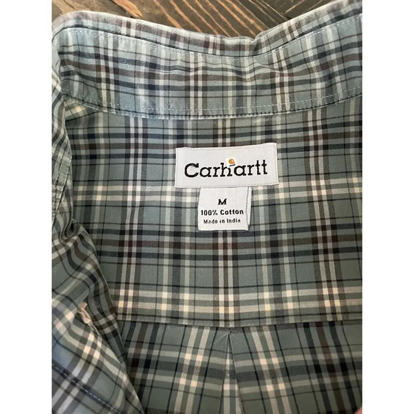 Carhartt 100% Cotton Button Down Men’s Medium Blue Brown Country Western Aztec - Picture 2 of 10
